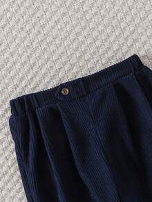 Souflis Souflis 1pc Baby Boys Casual Vintage Comfortable Corduroy Pleated Pants, Suitable For Everyday Wear - Navy Blue - View 3