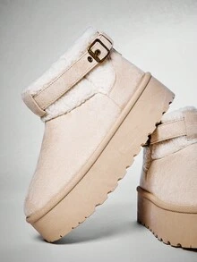 Solezae Women's Fashion Warm Buckled Ankle Strap Platform Slip On Winter Boots