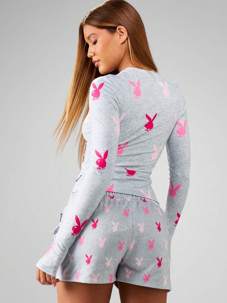 Missguided x Playboy Bunny Print Drawstring Jogger Shorts For Loungewear Summer Casual Comfort Sleepwear Homewear