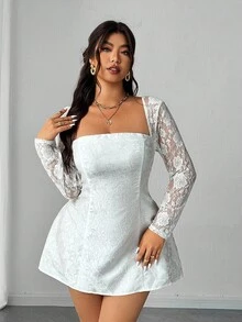 Elenzga Women's Elegant And Sexy Summer White Mini Dress With Rose Texture Fabric And Sexy Lace Splicing, Featuring A Delicate And Elegant A-Line Silhouette. Suitable For Everyday Wear, New Year's Outfits, Christmas Outfits, Holiday Outfits, And Valentine's Day Outfits.