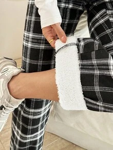 SHEIN 孕妇休闲格子保暖内衬裤，秋冬 - 黑與白 - 查看 7