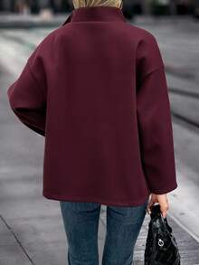 EMERY ROSE Women's Fashionable Stand Collar Overcoat, Autumn/Winter - Burgundy - View 2