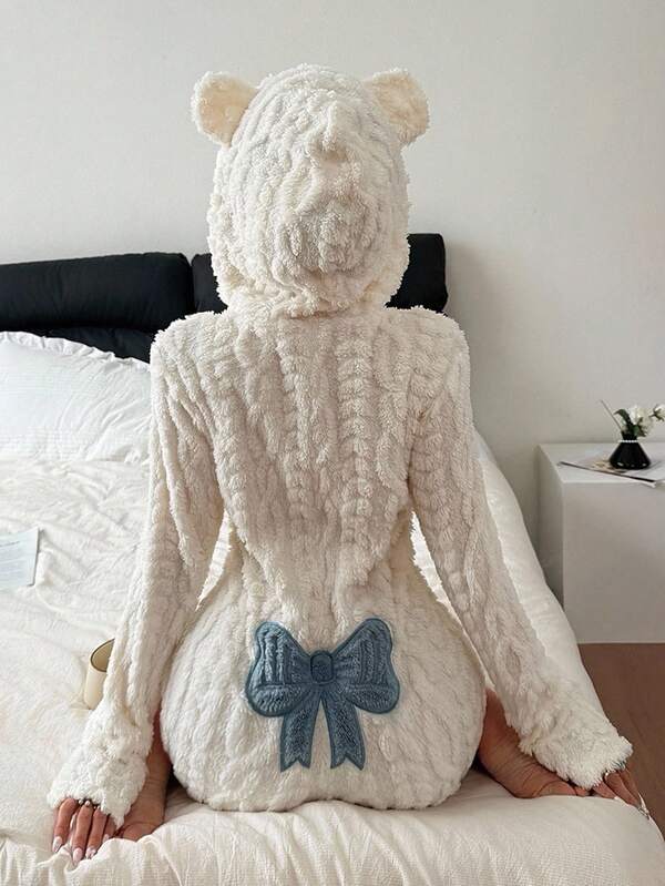 SHEIN Mono con capucha con estampado jacquard en forma de animal para mujer, invierno