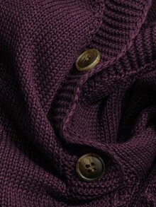 Linhara Plus Size Women Solid Color Knitted V-Neck Button Sleeveless Casual Pullover Vest, Spring/Autumn - Red Violet - View 6