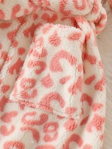 Girls' Comfortable Soft Leopard Print Long Sleeve Hooded Long Robe Loungewear - Baby Pink - View 7