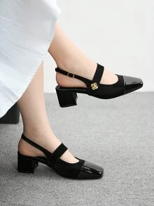 CUCCOO BIZCHIC Women's Classic Low Heel Slingback Flats, Black - Black - View 1