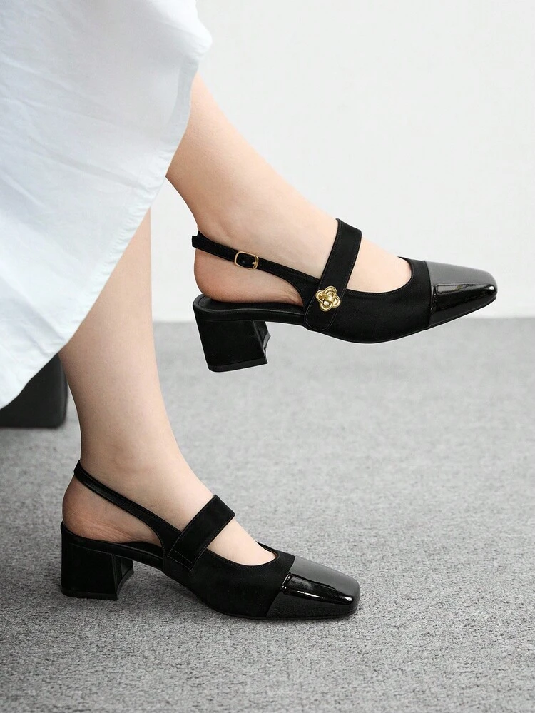 CUCCOO BIZCHIC Women's Classic Low Heel Slingback Flats, Black Spring Shoes