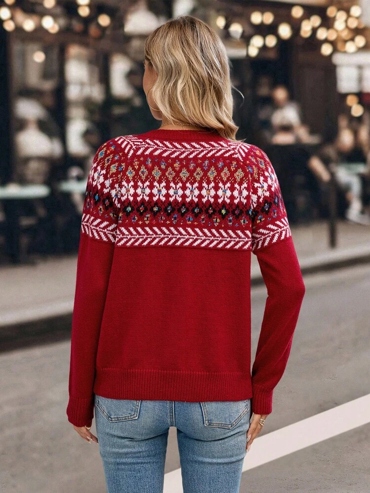 New Autumn/Winter Christmas Vibe Casual Loose Cozy Holiday Limited Edition Women Polo Sweater Sweaters For Women Long Sleeve Sweaters Christmas Jumper Christmas Sweater Christmas Women's Clothing Ugly Christmas Sweater Women Red Sweater