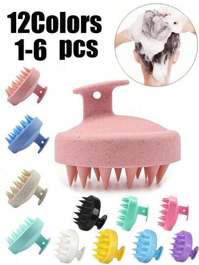 1/2/3/4/10 piezas Cepillo de champú de silicona, masajeador del cuero cabelludo, peine, cepillo de masaje corporal, Cepillo exfoliante manual para el cuero cabelludo para estimular los folículos del cabello para ducha, salón, lavado de cabello, herramienta para el hogar, decoración de baño, decoración de otoño, regreso a la escuela