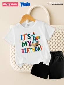 GraphicGems Baby Boy 2pcs/Set Casual Daily Versatile Funny Graphic Printed Sets, Spring/Summer - Multicolor - View 1