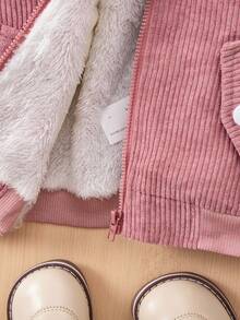 SHEIN Babygirl 可爱休闲粉色灯芯绒连帽衫，秋冬 - 粉色 - 查看 6