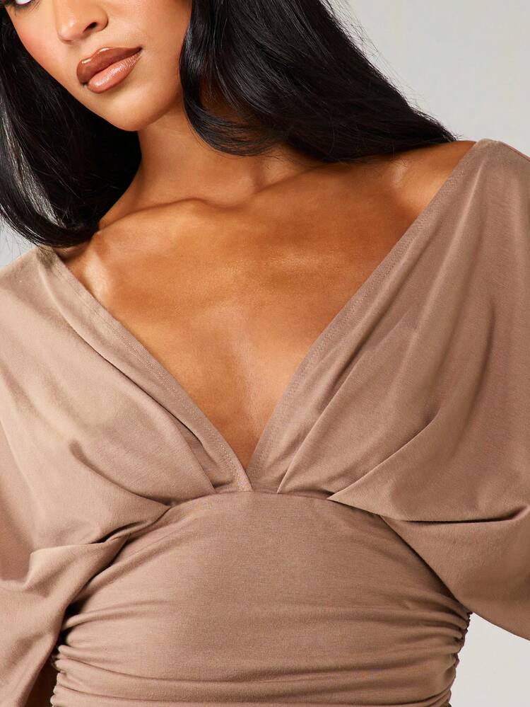MISSGUIDED Verdrehtes, gerafftes Crop Top, elegantes Abend-, Formal-, Party-, Club-, Ballett- und Tanzkombination im Wickelstil