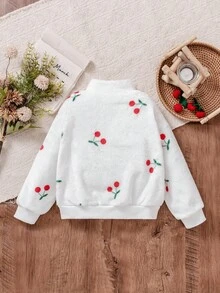 Elladie kids 甜美可愛蝴蝶結毛絨拉鍊外套，適合小女孩休閒外出，春/秋/冬童裝女款草莓女孩毛衣披肩 - 白色 - 查看 2