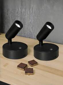 1/2pcs ABS/铝合金材质 遥控无线USB充电 持久耐用（内置18650-2000mAh超大容量电池）壁灯 无级三色触摸调光（带独立开关） 350°旋转 90°倾斜 无线磁吸床头阅读灯，适用于装饰画照明、树照明、展厅装饰