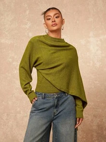 Lumalex Winter Fall Women Turtleneck Fitted Long Sleeve Sweater With Cape Shawl Green Sweater Green Long Sleeve Top Cowl Neck Top Winter Clothes For Women Sweaters Turtle Neck Women Glamour Elegant Dress Fall New Style Women Luxury Prom Gathering Party Banquet Modest Old Money Coquette Glitter Holiday Party Rave Festival Outing Vacation Hot Outdoor Richly Layered Wedding Season Banquet ID Al-Adha Al-Adha Party New Year Chic Autumn Fall New Style Women Gala Night Delicate Romance - Green - View 6