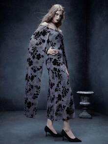 Glisette Elegant Knitted Mesh Flocked Off Shoulder Midi Dress For Women, Suitable For Summer & Autumn - Multicolor - View 6