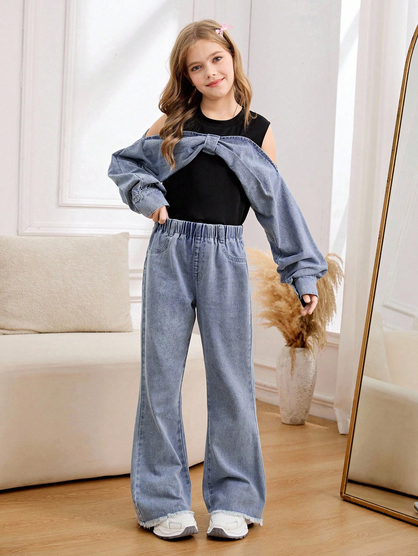 SHEIN مجموعة بنات المراهقات تتكون من كامي أسود قصي...