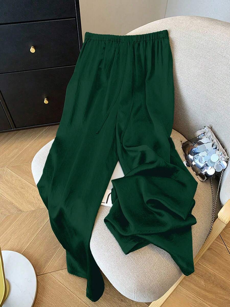 Franclia Pantalones anchos casuales cómodos y sueltos de acetato con textura para mujer