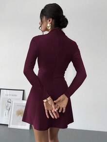 Firerie Vestido curto feminino elegante, minimalista, delicado, romântico, doce, para o dia a dia, festa de casamento, festival de música, feriado, plissado, linha A, manga comprida vermelha