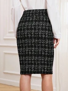 Miaspire 女士格子图案修身休闲半身裙，日常穿着，夏季穿搭 - 黑色 - 查看 2