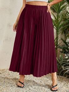 EMERY ROSE Pantalones casuales sueltos de pierna ancha con cintura elástica y pliegues para mujer de talla grande - Burdeos - Ver 5