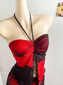 Soleia 全新度假西部海滩婚礼宾客服装、毕业早午餐、圣帕特里克节、春假、复活节、音乐节、优雅波西米亚热带露肩无袖网眼荷叶边下摆两件套 - 彩色 - 查看 4