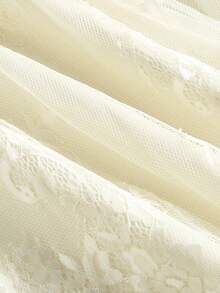 SHEIN MOD Apricot Dreamy Romantic Elegant Lace Patchwork Satin Dress With Ruffled Hem And Bow Accents, Suitable For Dates, Parties, Holidays, Tea Parties, Birthday Occasions,Easter Dress Women,Prom Dress,Summer Clothes,Vacation Outfits Women,Wedding Guest Dress Women,Formal Dresses For Women,Graduation Dress,Birthday Dresses For Women - Apricot - View 4