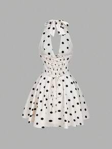 SHEIN MOD Vintage Glamorous Red Floral Jacquard Shiny Dress With Draped Neck – Retro 70s, Y2K, Date, Party, Court, Festive, Birthday & Prom Wear,Retro Outfit For Women - Apricot - View 9