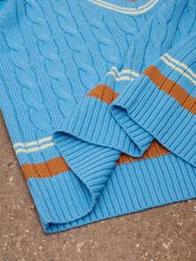 Activina Damski sweter sportowy do golfa i tenisa, z dekoltem w serek i kontrastowymi paskami, obniżonymi ramionami i luźnym splotem warkoczowym