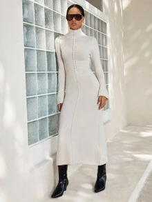 SHEIN Luminelle Women's Fashionable Casual Fitted Long Sweater Dress