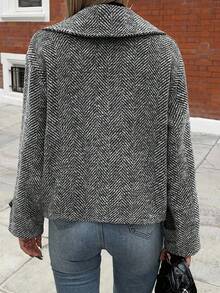 Elenzga Szary płaszcz z wełnianej wełny z długim rękawem i prostymi nogawkami w jodełkę, luźny, na co dzień, do biura, na imprezę, eleganckie wesele, Halloween, Boże Narodzenie, Nowy Rok, jesień i zimę. Standardowe rozmiary.