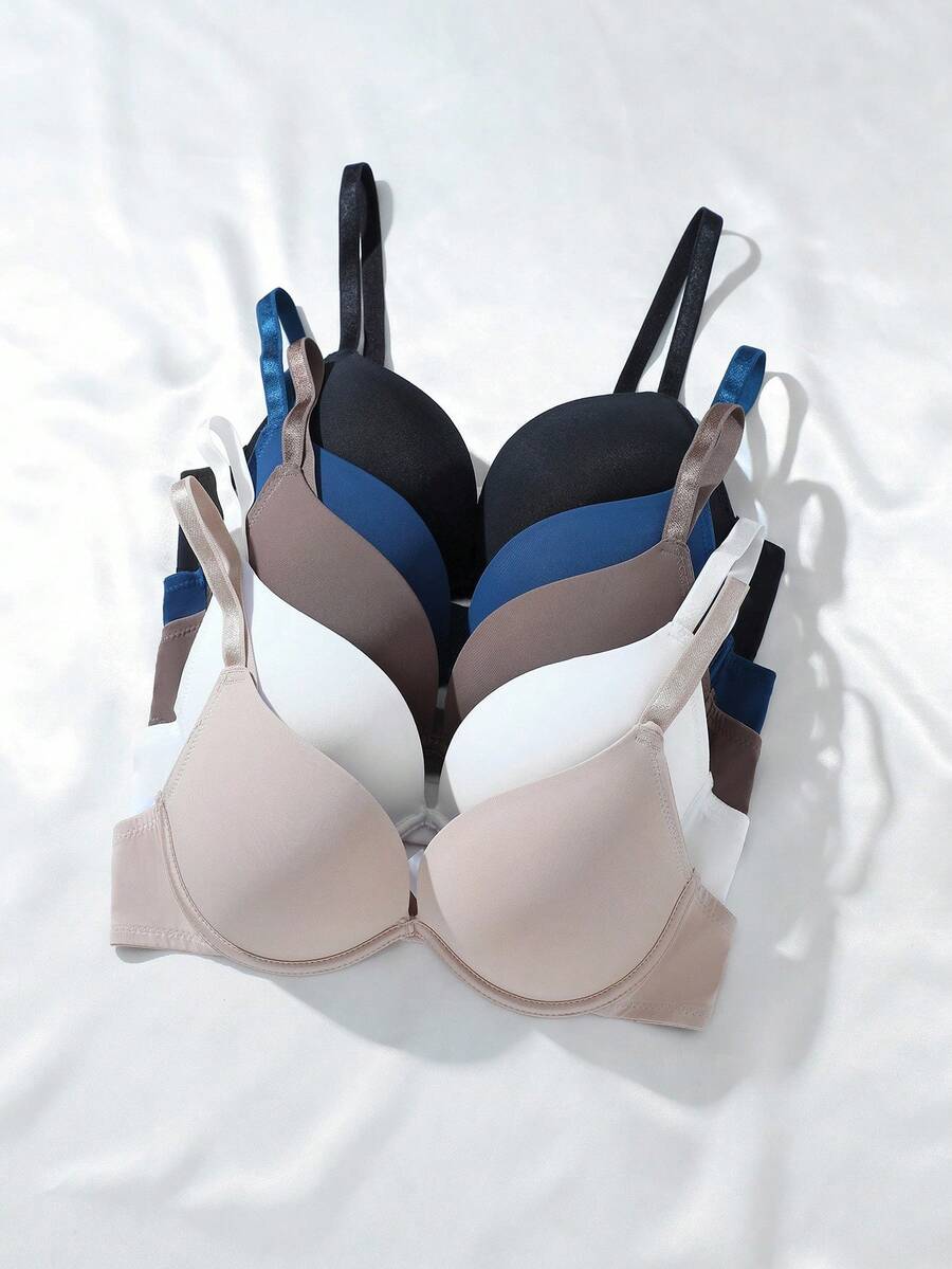 SHEIN 5 件套女士休闲柔软舒适钢圈文胸，百搭百搭风格 - 彩色 - 查看 1