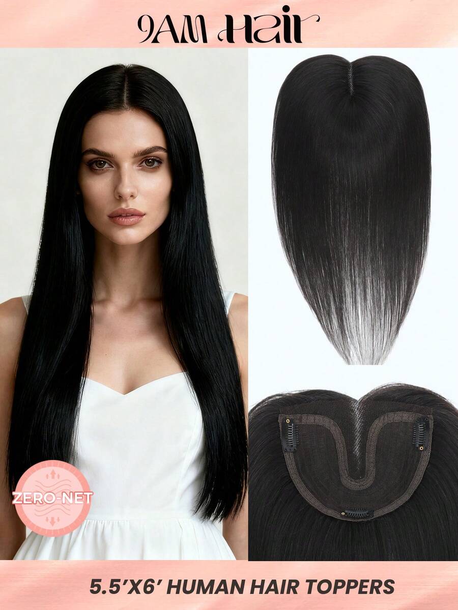 ZERO-NET 16英寸女士假发片 真人发片 适合头发稀疏的女士 黑色直发片 - SNatural - 查看 1