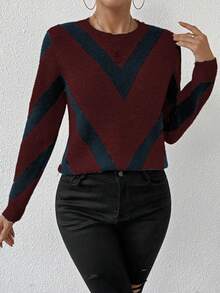 SHEIN LUNE 2024秋冬新品几何条纹套头衫 - 彩色 - 查看 5