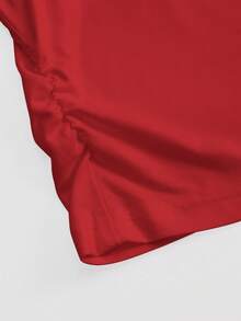 SHEIN EZwear 女式蝴蝶结刺绣修身 Polo 领休闲短袖 T 恤 - 紅色 - 查看 4