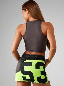 Missguided x Playboy High Neck Sports Crop Top Performance Athletic Compression Tank Full Zip Front Activewear Running Gym Workout Training Fitness Exercise Top Moisture Wicking Fabric - Volcanic Gray - View 2