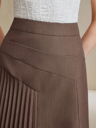 Anewsta Damen Business Rock, minimalistisches plissiertes Design, eleganter Stil, Herbst