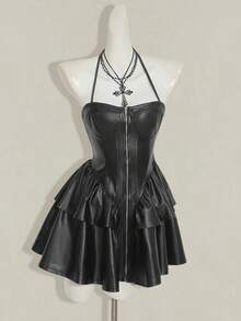 SHEIN ICON 女式时尚性感露背挂脖迷你连衣裙