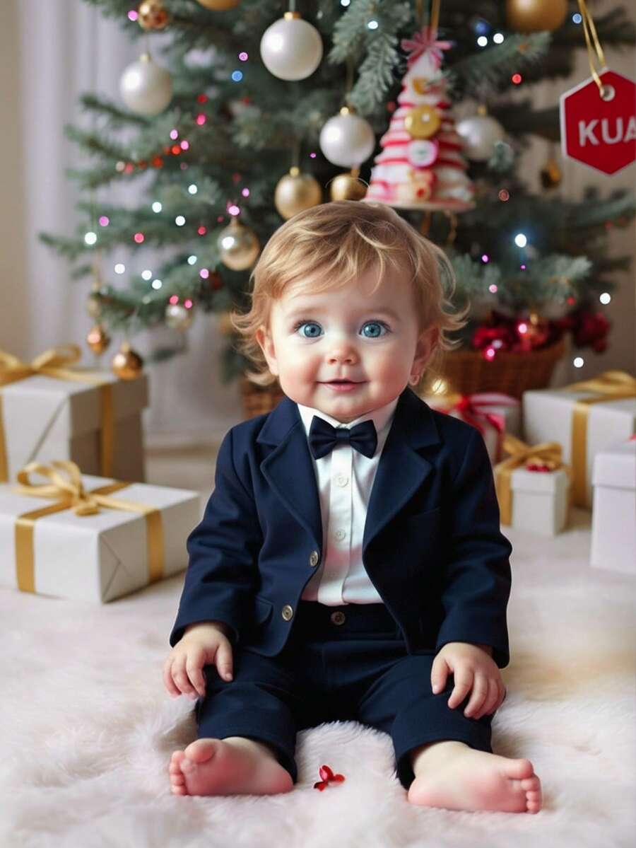 Bộ quần áo vest và áo khoác cho bé trai sơ sinh, phong cách thành thị dễ thương - màu đen - Xem 1