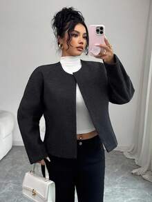 Elenzga 短款大衣，优雅女士外套，秋冬款 - 灰色 - 查看 3