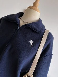 Sparklyn Sudadera casual con media cremallera y forro térmico para niña preadolescente, otoño/invierno - Azul Marino - Ver 4