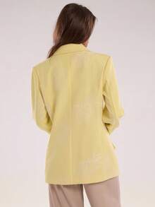 SHEIN BAE 女士优雅花卉刺绣双排扣西装外套，适合通勤 - 黃色 - 查看 2