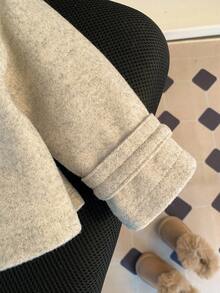 SHEIN 1pc Apricot Gray Woolen Long Sleeve Lapel Jacket, Casual Fashionable Street Style, Suitable For School And Everyday Wear, Spring & Winter