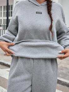 Muchica Bộ 2 món áo hoodie và quần nỉ thể thao ngoài trời thường ngày thu/đông 2025 mới, đa năng, dáng rộng, màu xám, cỡ lớn - Màu Xám nhạt - Xem 5