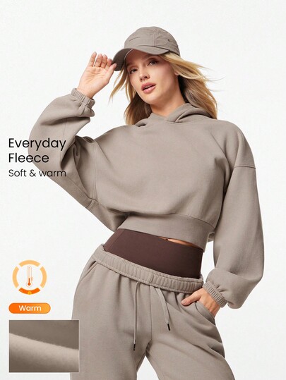 GLOWMODE Everyday Fleece Cozy Camper Soft Lightweight Warm Relaxed Fit Cropped Hoodie Sweatshirt Autumn Winter Outdoors Daily Casual Wear