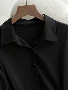 Franclia قميص كاجوال طويل الأكمام بلون أحادي مناسب للتنقل اليومي، مع تنورة نسائية قصيرة على شكل حرف A، تنورة مطوية، تنورة ماكسي، يأتي مع حزام، ربيع/خريف، بدلة نسائية بلون كاكي، بدلة نسائية مكونة من قطعتين، فستان بدلة نسائية، ملابس خريف/ربيع، ملابس نسائية كاجوال، زي موحد للمعلمات النسائية - الأسود - مشاهدة 4