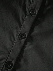 SHEIN 婴幼儿男孩/女孩百搭翻领长袖衬衫，休闲日常穿着，适合户外活动、度假、上学、所有季节 - 黑色 - 查看 6