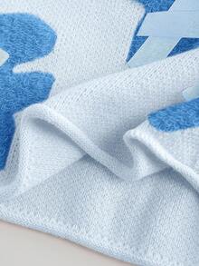 INAWLY 女式卡通熊图案蝴蝶结装饰圆领落肩长袖毛衣，秋冬 - 藍色 - 查看 5