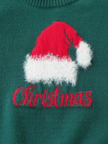 SHEIN Mũ Giáng sinh & Áo len họa tiết chữ, thích hợp cho Giáng sinh, Ngày lễ tình nhân, Tiệc gia đình & Cặp đôi - màu xanh lá - Xem 3