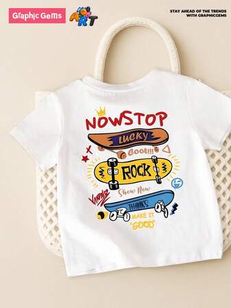 GraphicGems 小男孩简约圆领短袖T恤，时尚夏装